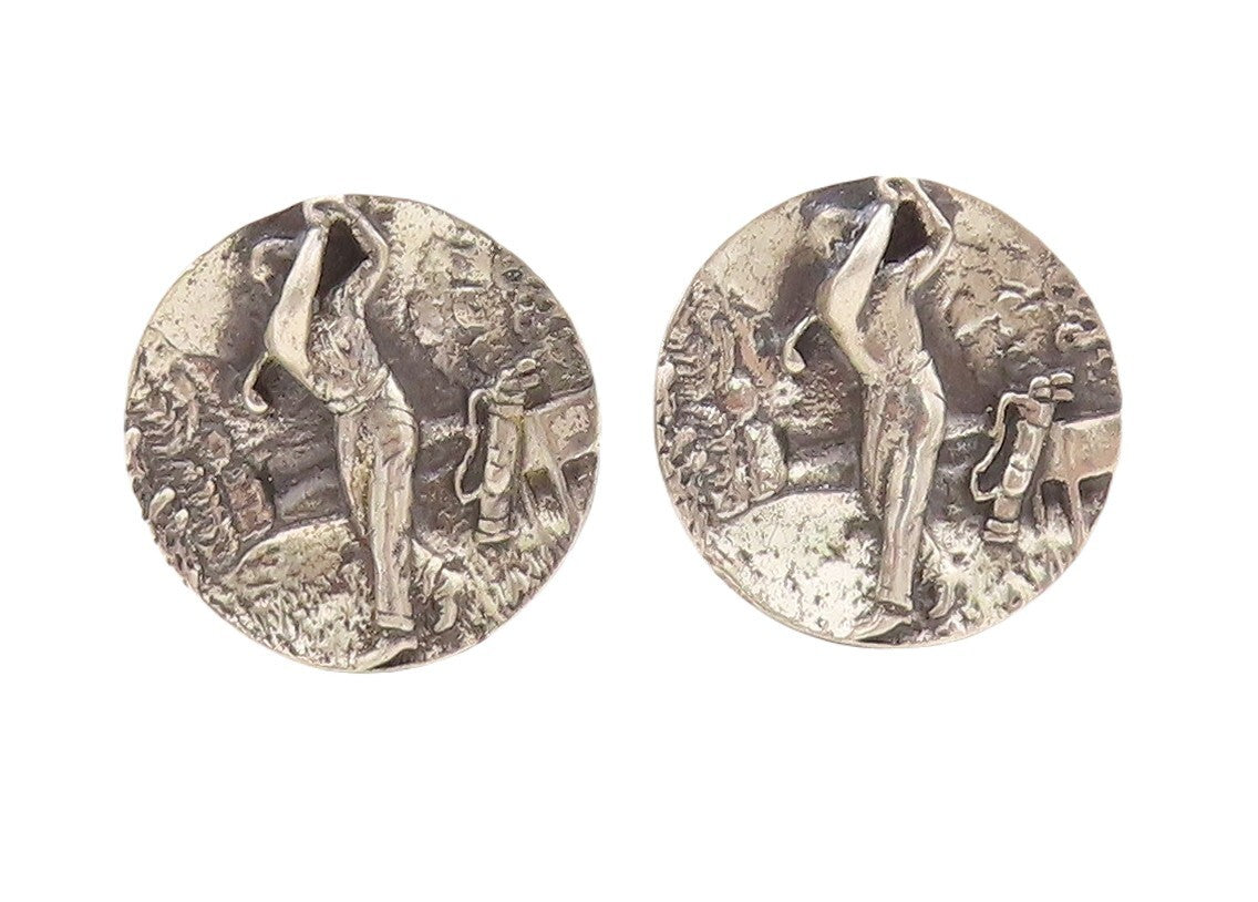 925 Sterling Silver Vintage Cuff Links FENWICK & SAILORS  Golfing Man TR3778