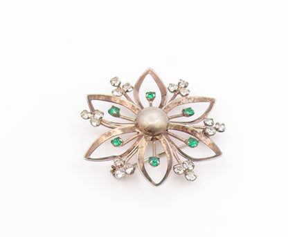 925 Sterling Silver  Vintage Cubic Zirconia & Topaz Floral Brooch Pin  BP7252