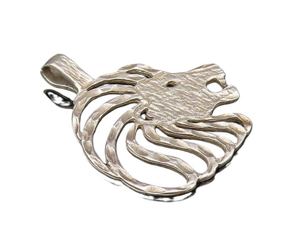 925 Sterling Silver  Vintage Openwork Textured Lion Head Pendant  PT21446