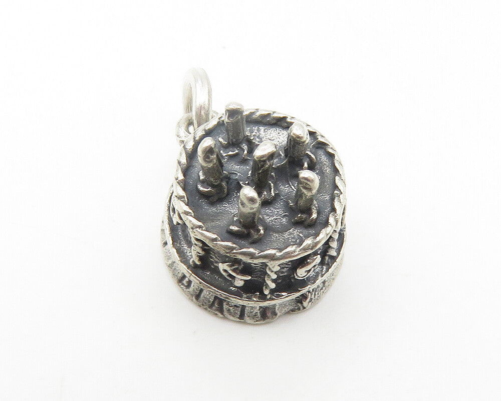 925 Sterling Silver  Vintage Petite Happy Birthday To You Cake Pendant  PT8685