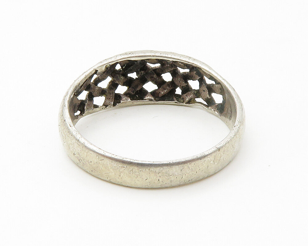 925 Sterling Silver  Vintage Open Basket Weave Dome Band Ring Sz 10  RG14459