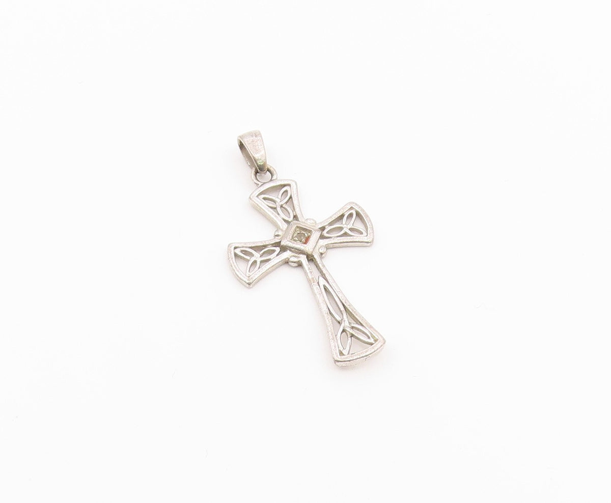 925 Sterling Silver  Vintage Genuine Diamond Religious Cross Pendant  PT16065