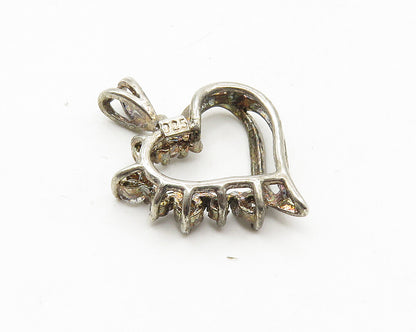 925 Sterling Silver  Vintage Sparkling Topaz Open Love Heart Pendant  PT7204