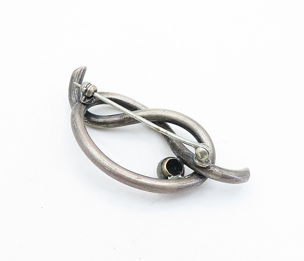 925 Sterling Silver  Vintage Dark Tone Pretzel Knot Design Brooch Pin  BP2117