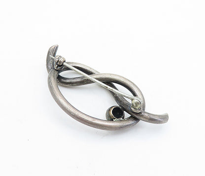 925 Sterling Silver  Vintage Dark Tone Pretzel Knot Design Brooch Pin  BP2117