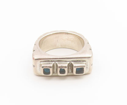 925 Sterling Silver Vintage Ring Blue Topaz Solid Geometric Band Sz 6.5 RG36916
