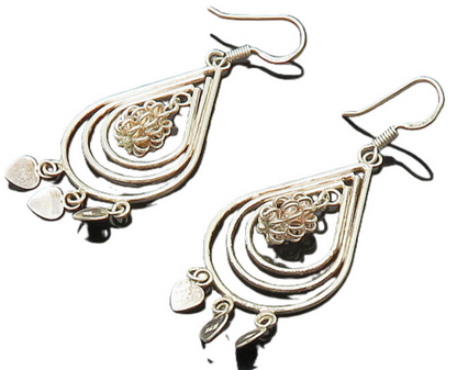 925 Sterling Silver  Vintage Shiny Open Tear Drop Dangle Earrings  EG10121