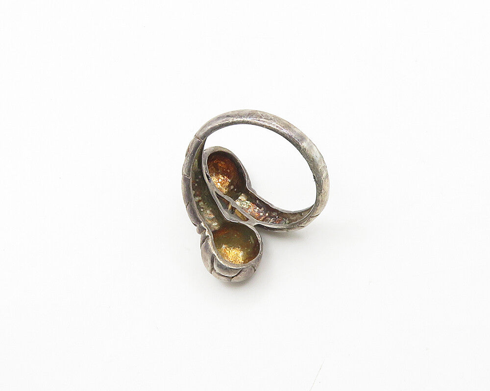 925 Sterling Silver  Vintage Dark Tone Dome Ends Bypass Ring Sz 8  RG18270
