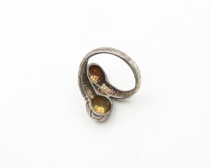 925 Sterling Silver  Vintage Dark Tone Dome Ends Bypass Ring Sz 8  RG18270