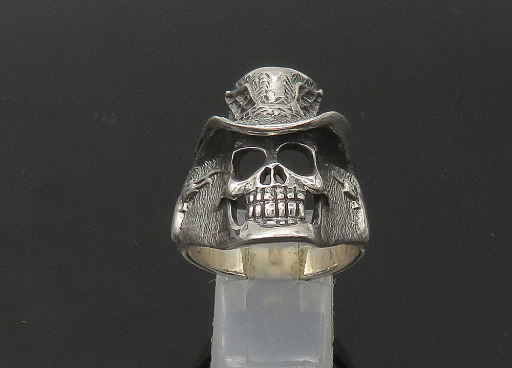 925 Sterling Silver  Vintage Skeleton Head Large Biker Ring Sz 11  RG22670