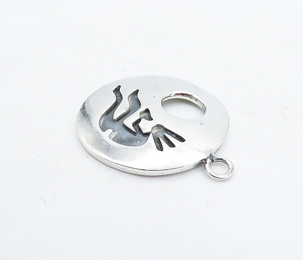 MEXICO 925 Sterling Silver  Vintage Oxidized Kokopelli Dancer Pendant  PT3886