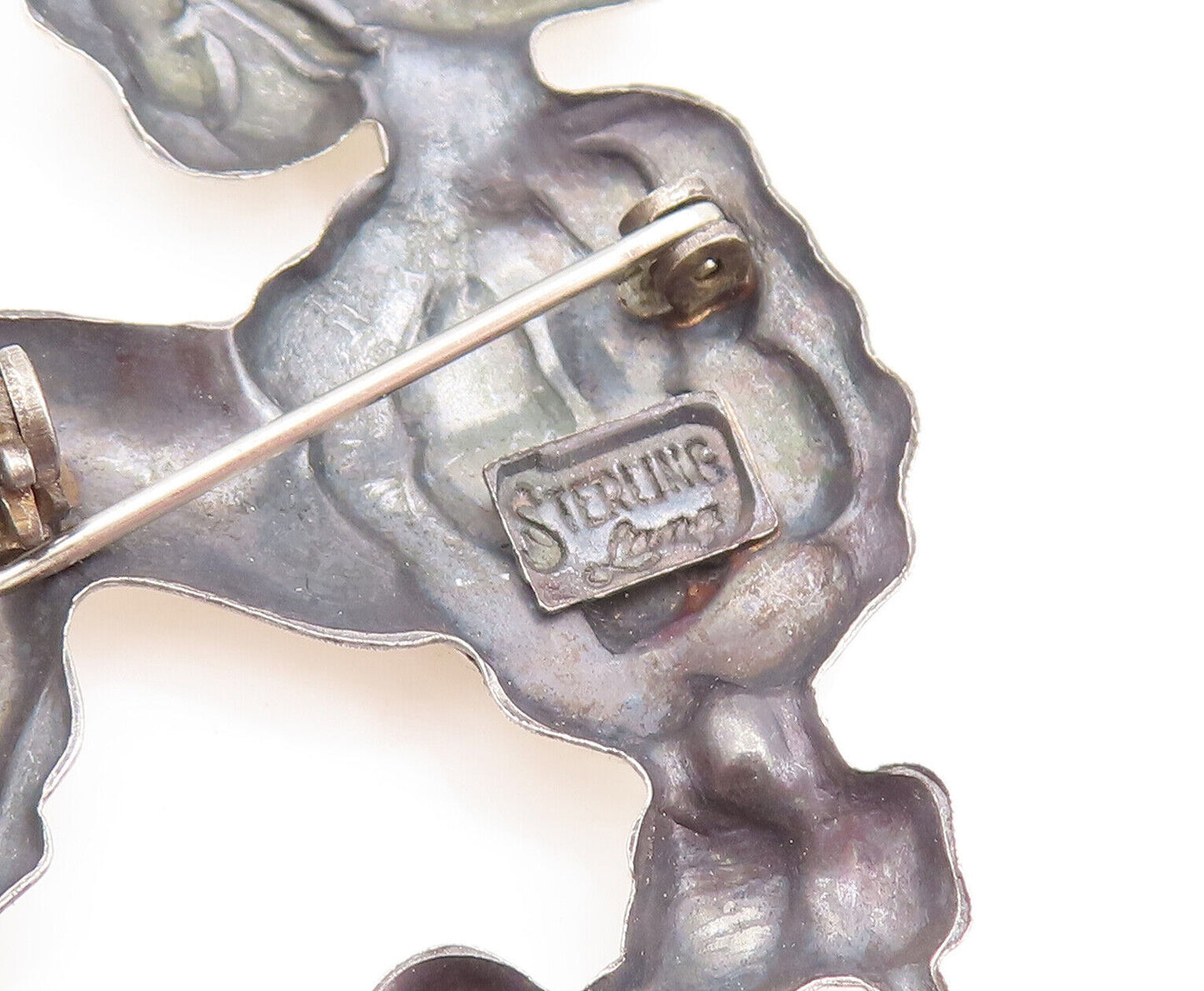 925 Sterling Silver Vintage Brooch Pin LANG Solid Carved Groomed Poodle  BP10846