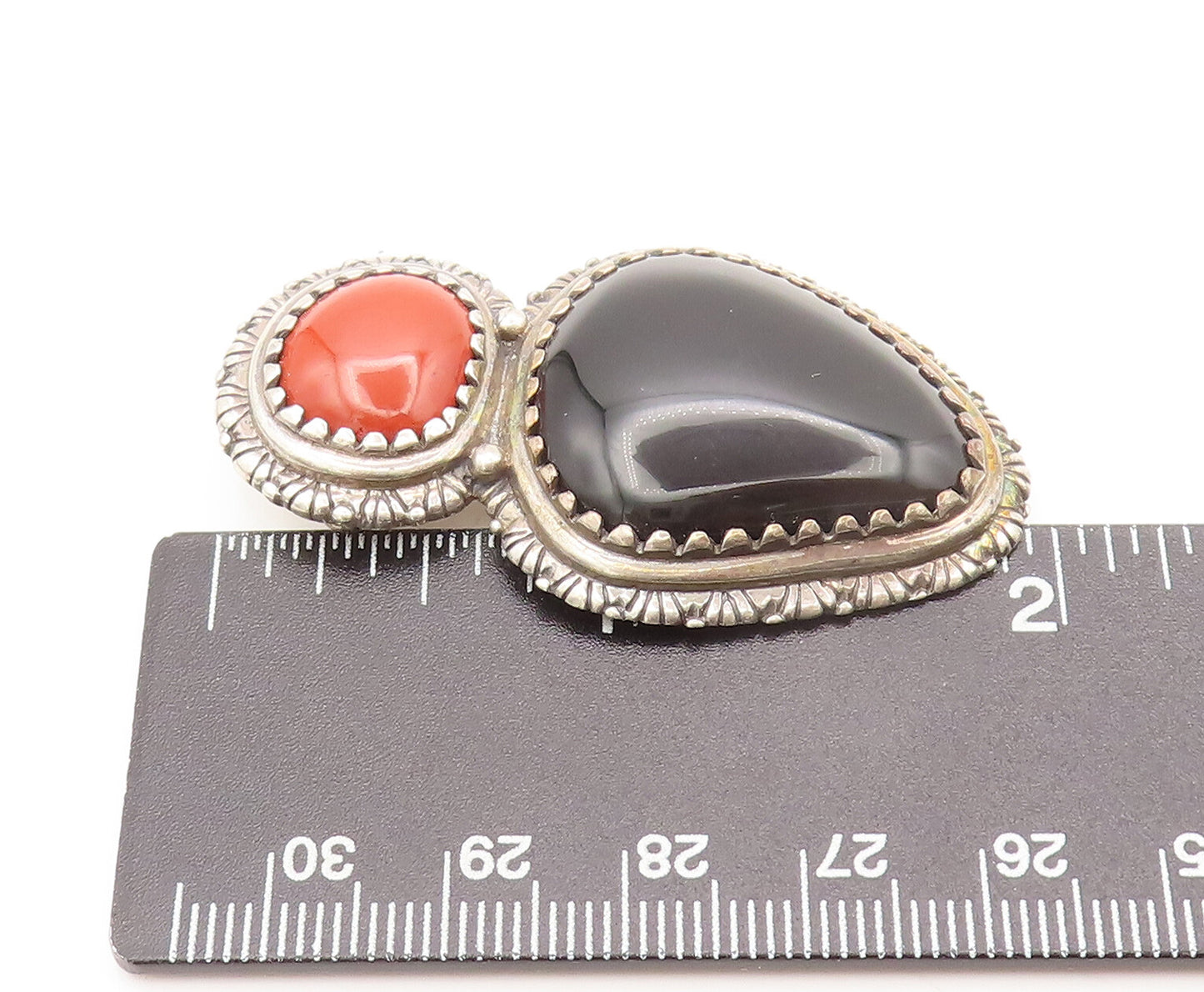 CAROLYN POLLACK 925 Sterling Silver  Vintage Two Tone Onyx Carved Clip  TR3667