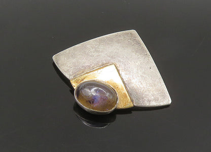 925 Silver & 14K GOLD  Vintage Cabochon Cut Stone Two Tone Pendant  PT18640