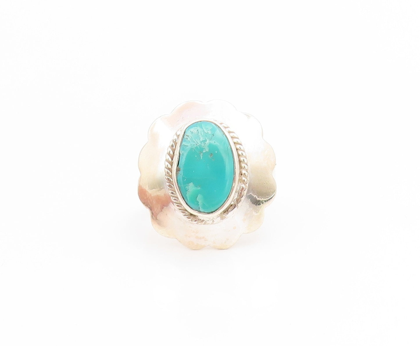 925 Sterling Silver Vintage Ring Turquoise Concha Flower Band  Sz 6  RG34419