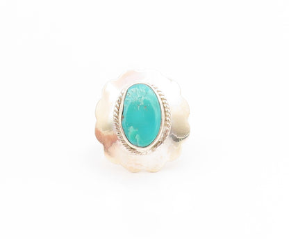 925 Sterling Silver Vintage Ring Turquoise Concha Flower Band  Sz 6  RG34419