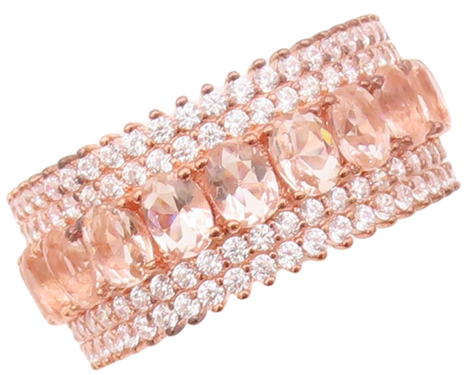 925 Sterling Silver Vintage Ring Rose Gold Plated Morganite & CZ  Sz 7  RG30431