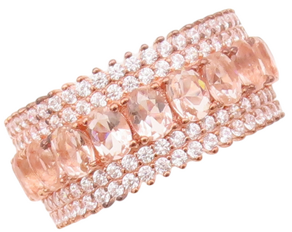 925 Sterling Silver Vintage Ring Rose Gold Plated Morganite & CZ  Sz 7  RG30431