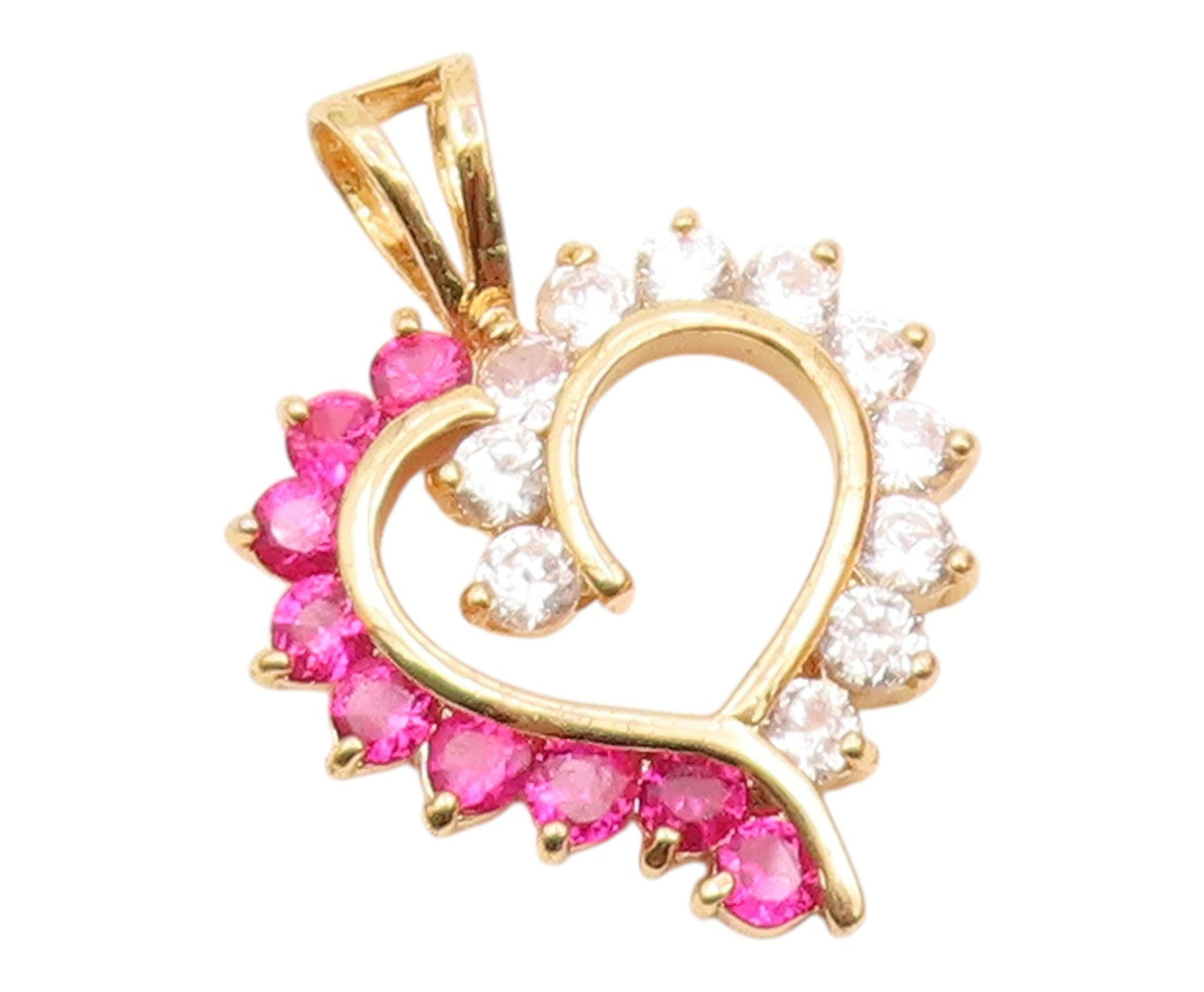 925 Sterling Silver  Vintage Gold Plated Red & white CZ Heart Pendant  PT22016