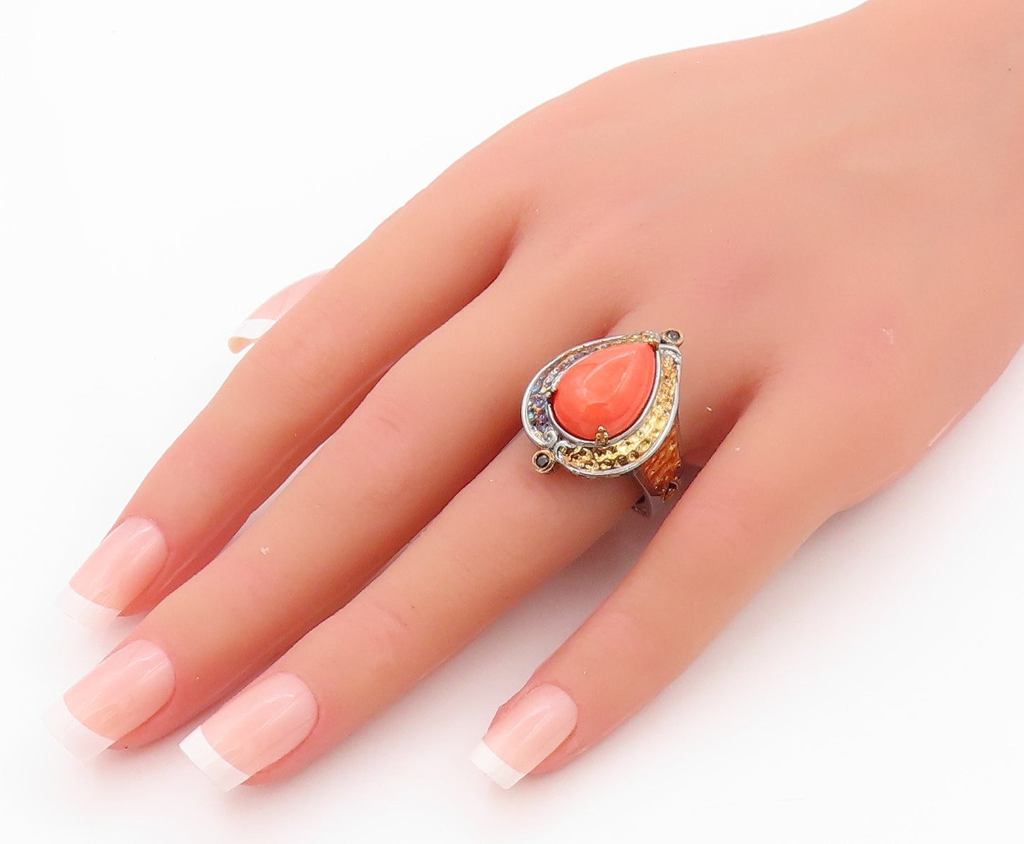 925 Sterling Silver Vintage Ring MICHAEL VALITUTTI Orange Gemstone  Sz 8 RG32470