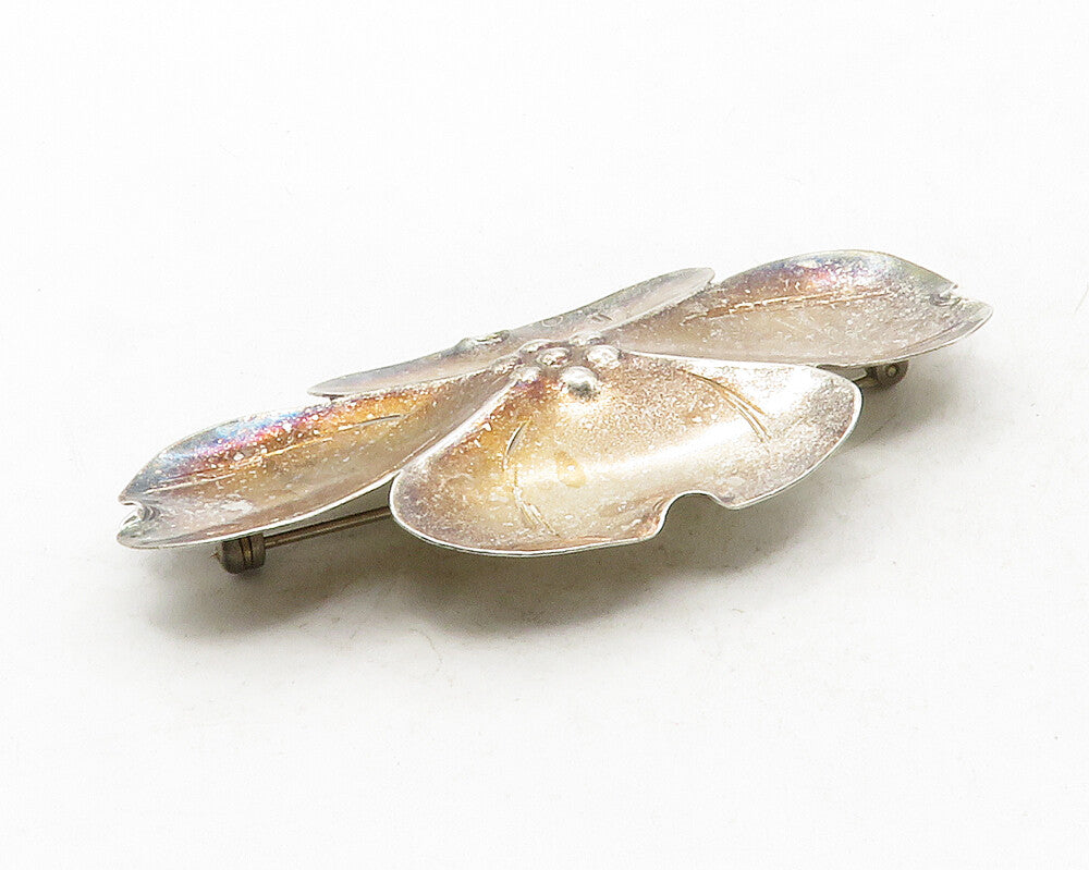 STUART NYE 925 Sterling Silver  Vintage Dark Tone Flower Brooch Pin  BP4808