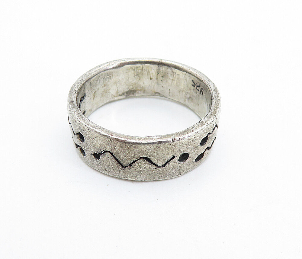 925 Sterling Silver Vintage Modernist Wavy Design Band Ring Sz 7.5 RG6589
