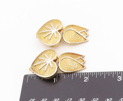 925 Sterling Silver Vintage Earrings Gold Plated Tulip Love Heart Clips  EG13735