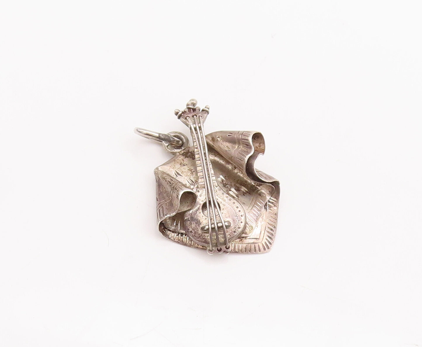 925 Sterling Silver Vintage Pendant Cutout Classical Musical Instrument  PT23267