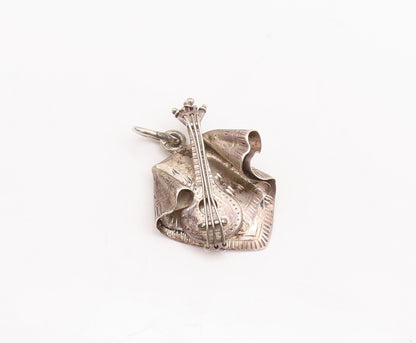 925 Sterling Silver Vintage Pendant Cutout Classical Musical Instrument  PT23267