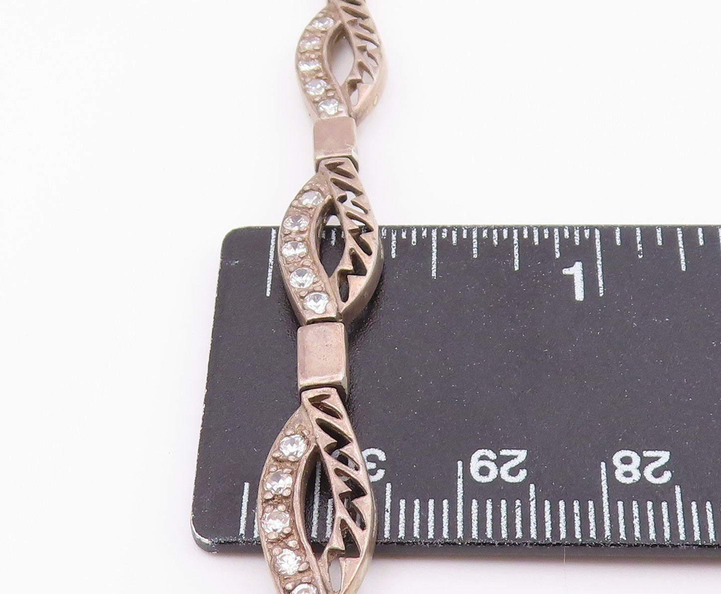 925 Sterling Silver  Vintage Topaz Cutout Detail Hinge Chain Bracelet  BT7724