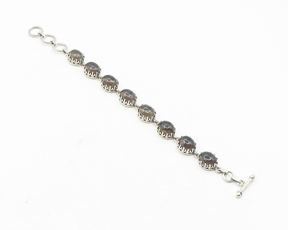 925 Sterling Silver  Vintage Cabochon Cut Smoky Topaz Chain Bracelet  BT4609