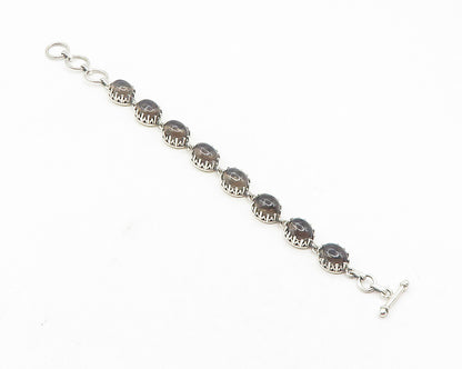 925 Sterling Silver  Vintage Cabochon Cut Smoky Topaz Chain Bracelet  BT4609