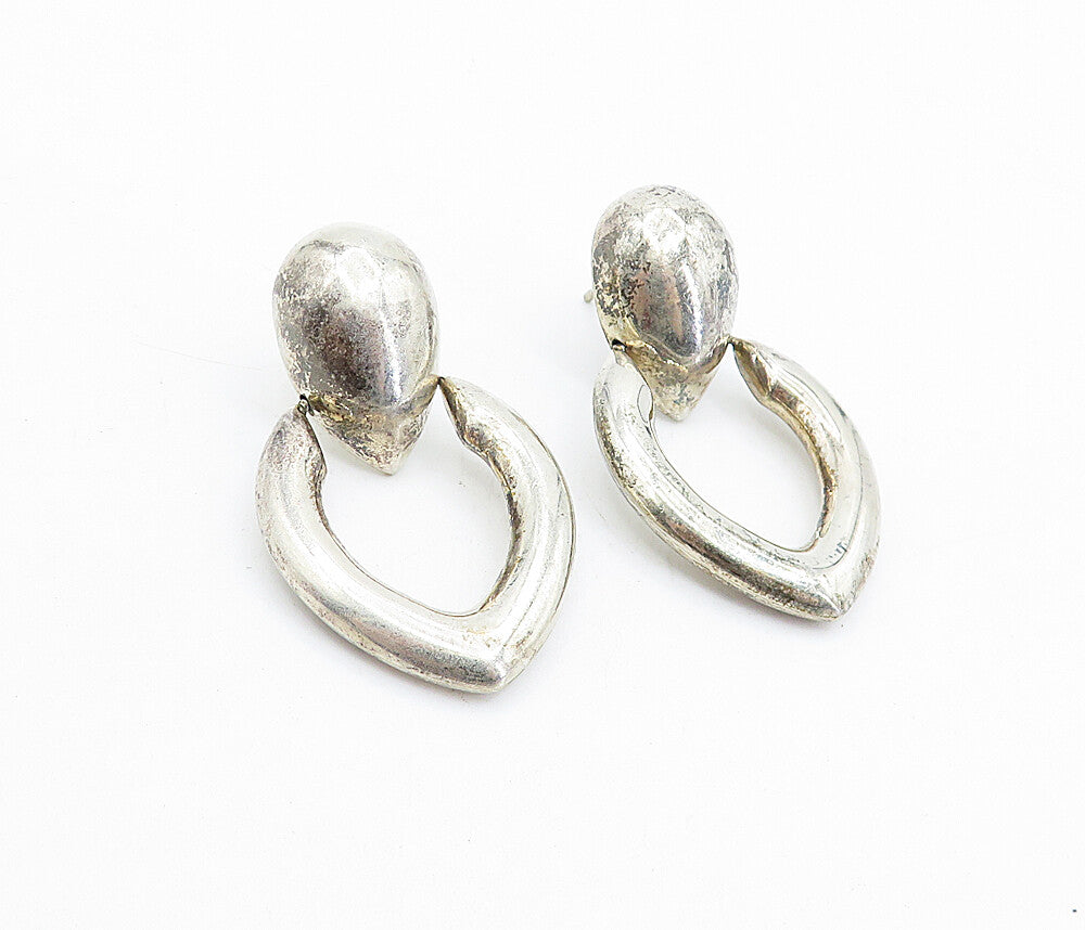 925 Sterling Silver  Vintage Shiny Hollow Dome Hinge Drop Earrings  EG2513