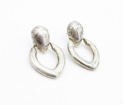925 Sterling Silver  Vintage Shiny Hollow Dome Hinge Drop Earrings  EG2513