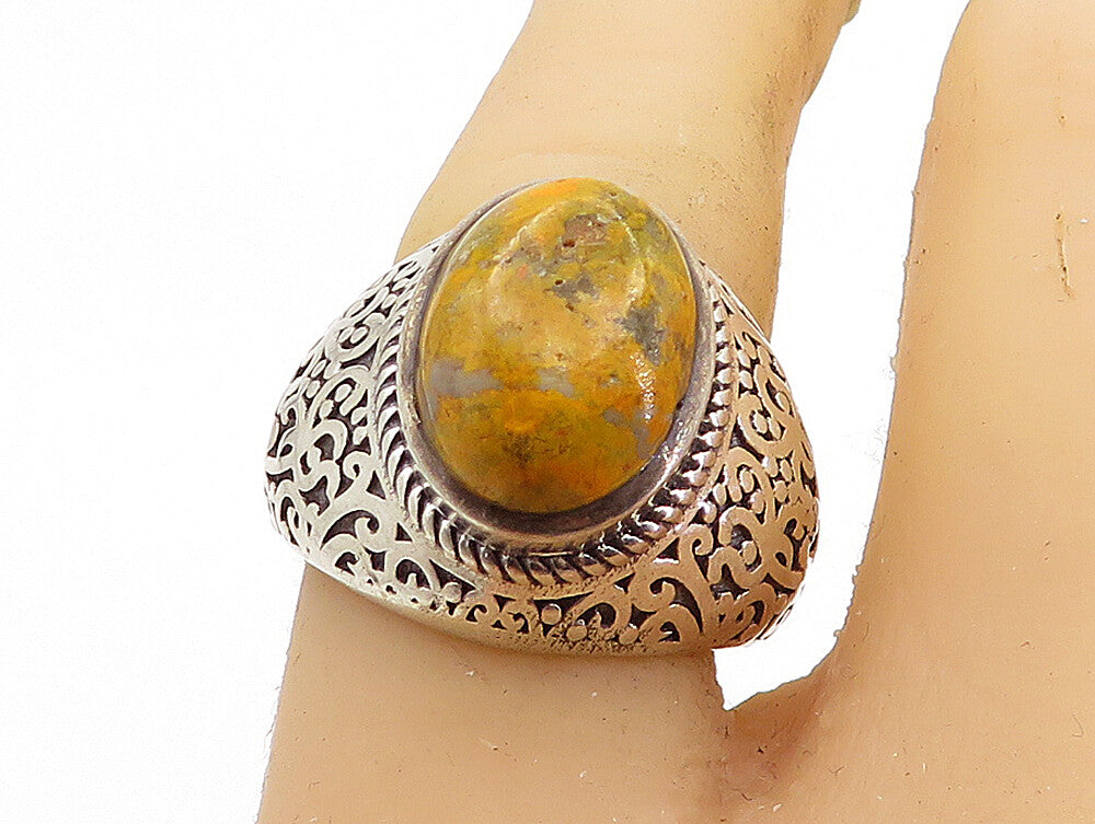 925 Sterling Silver  Vintage Orange Jasper Swirl Cocktail Ring Sz 6.5  RG7241