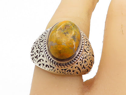 925 Sterling Silver  Vintage Orange Jasper Swirl Cocktail Ring Sz 6.5  RG7241