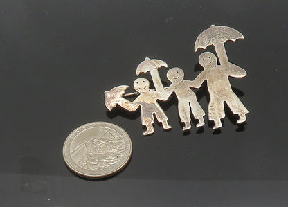 MEXICO 925 Sterling Silver  Vintage Family With Umbrellas Brooch Pin  BP8364