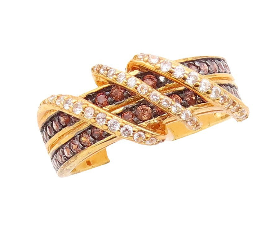 925 Sterling Silver Vintage Ring Gold Plated Designer 2 Tone Topaz  Sz 7 RG30023