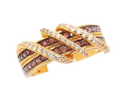 925 Sterling Silver Vintage Ring Gold Plated Designer 2 Tone Topaz  Sz 7 RG30023