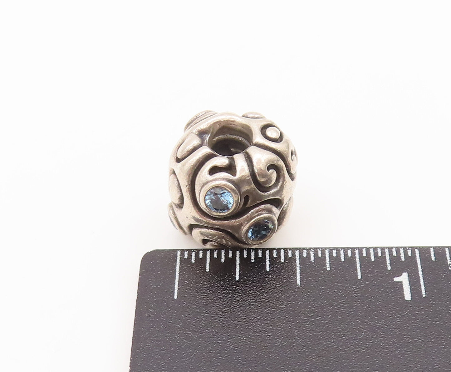 925 Sterling Silver Vintage Pendant PANDORA Swirly Etched Topaz Bead  PT22628
