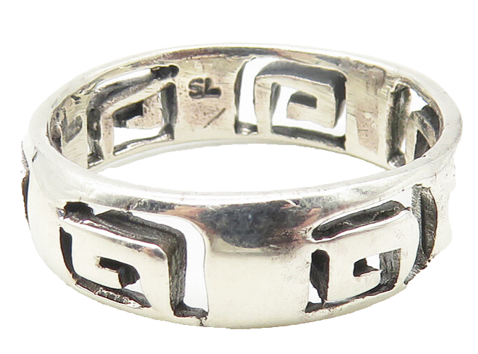 925 Sterling Silver  Vintage Shiny Cutout Greek Key Band Ring Sz 9  RG11250