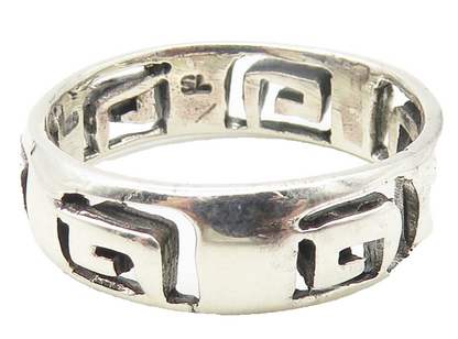 925 Sterling Silver  Vintage Shiny Cutout Greek Key Band Ring Sz 9  RG11250