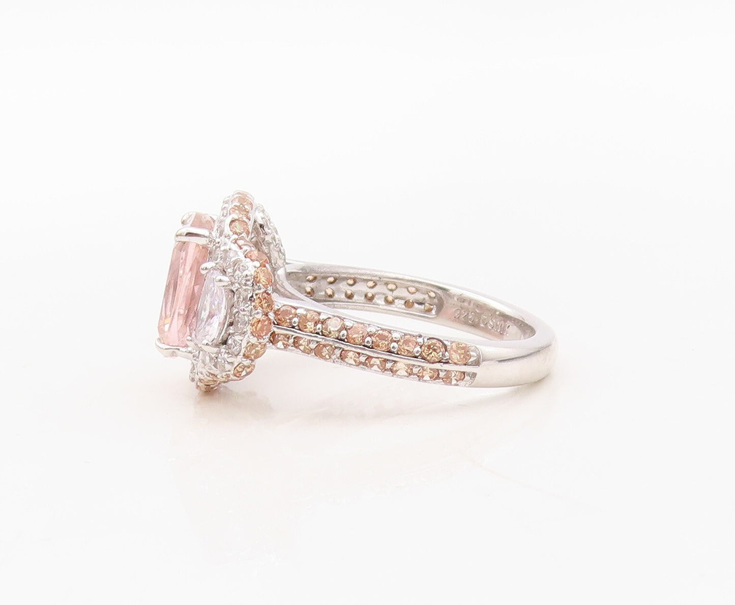 925 Sterling Silver Vintage Ring Rectangle Cut 3 Tone CZ Inlay  Sz 7  RG30254