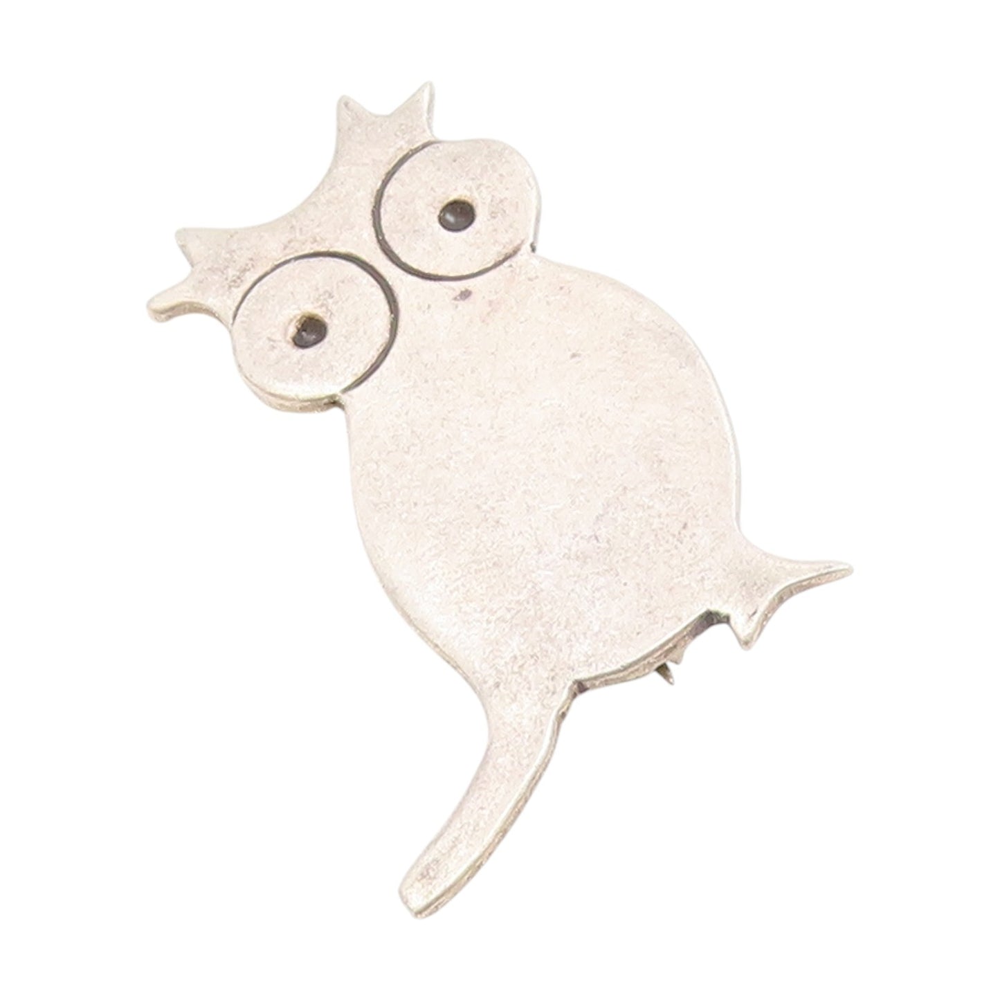 MEXICO 925 Sterling Silver Vintage Shiny Smooth Owl Brooch Pin  BP8253
