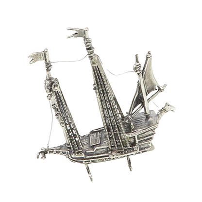 925 Sterling Silver  Vintage Shiny Sailing Ship Motif Table Trinket  TR2589