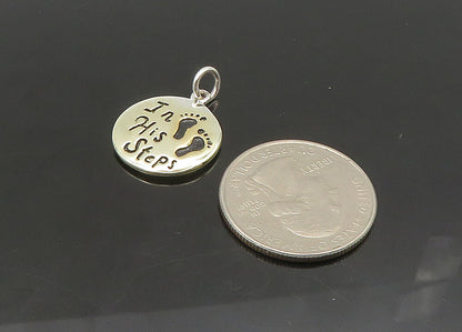 925 Sterling Silver Vintage Footprints Love Heart In His Steps Pendant PT16573