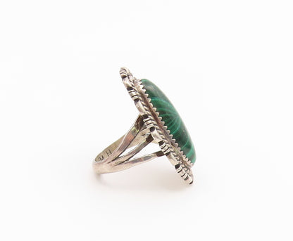 925 Sterling Silver Vintage Ring MERLE HOUSE NAVAJO Malachite  Sz 7.5  RG36794