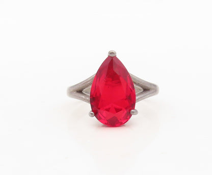 925 Sterling Silver Vintage Ring Minimalist Drop Cut Garnet  Sz 6.5  RG30320