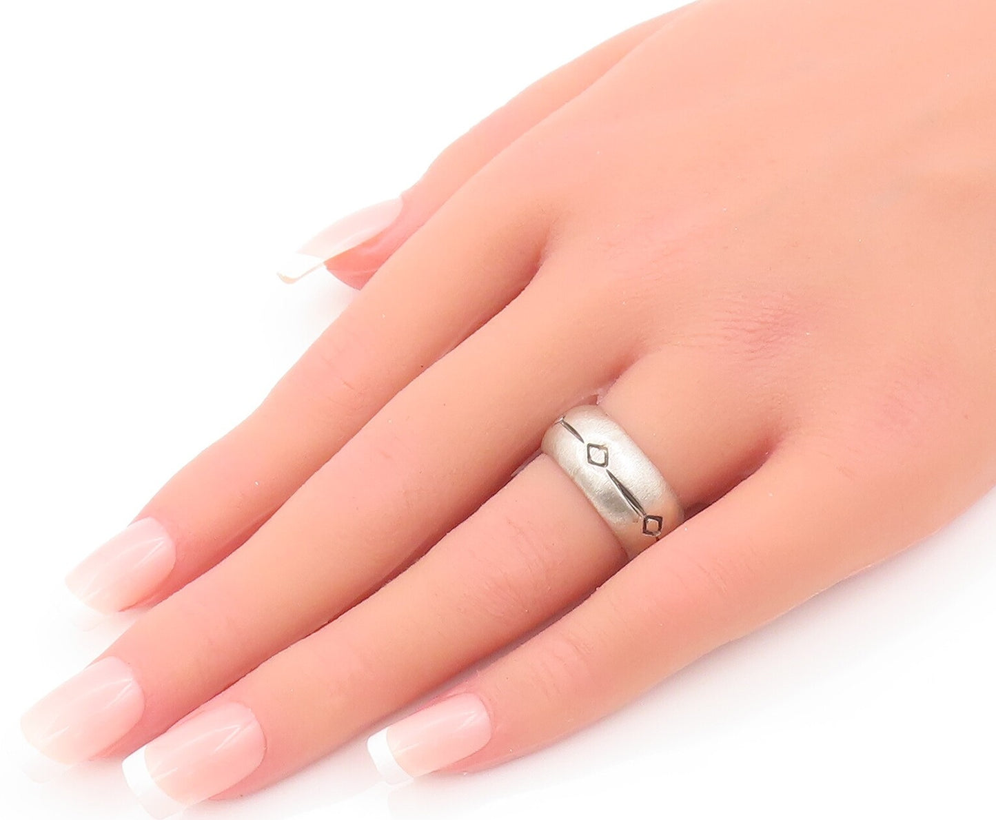 925 Sterling Silver Vintage Ring VERSANI Solid Etched Square & Line Sz 6 RG28143