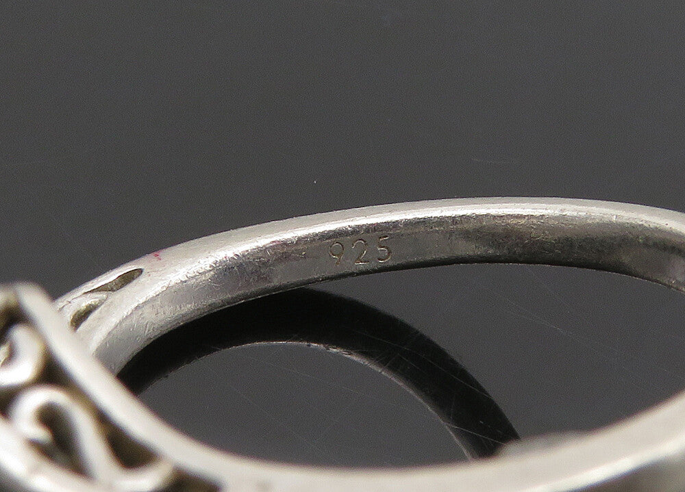 925 Sterling Silver  Vintage Genuine Diamonds Heart Band Ring Sz 7  RG20935